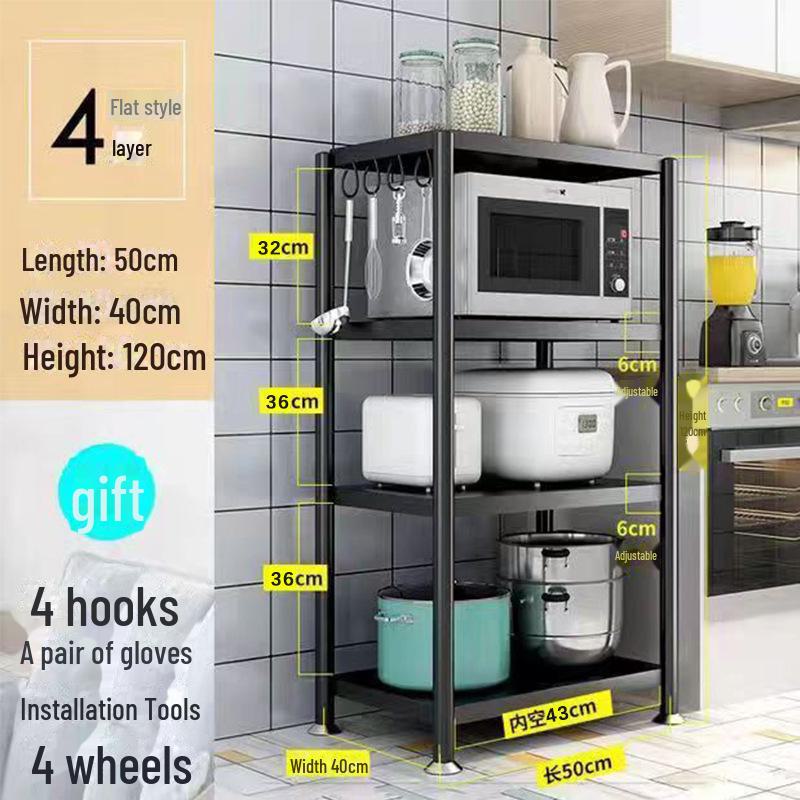 Multi-Layer Kitchen Floor Rack: Multi-Function Microwave and Cookware Storage (Non-Stainless Steel)