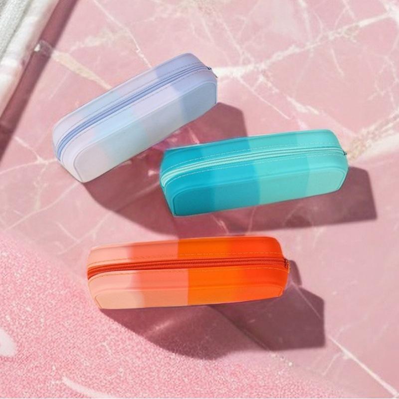 Colorful Silicone Pencil Case Waterproof Large Capacity Pouch Pen Bag Korean Aesthetic Stationery for Girls Kids School Supplies
