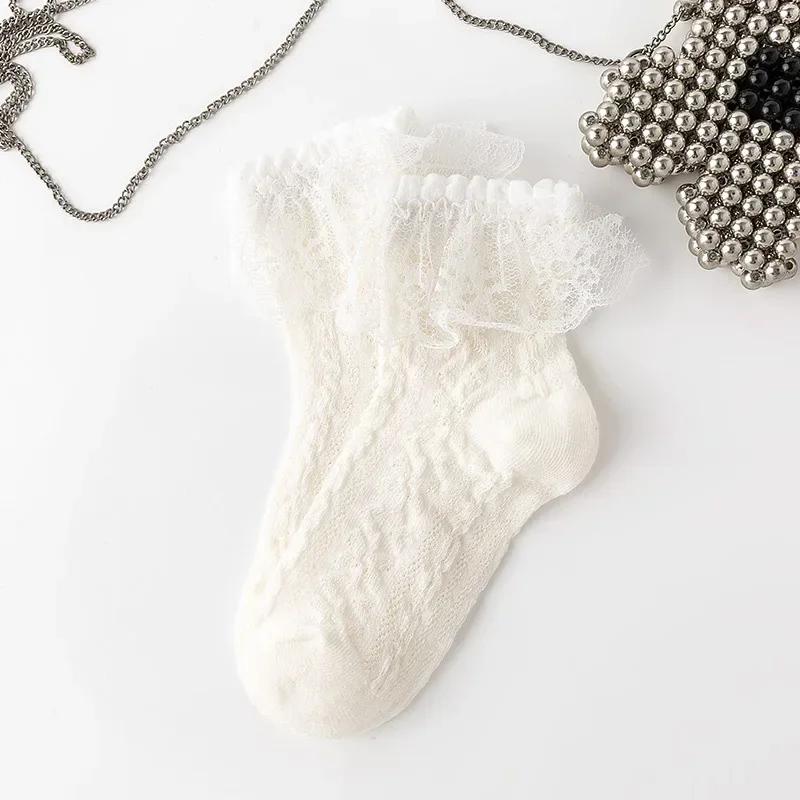 

Girls Frilly Socks Lace JK Calf Sock for Kids Sweet Princess Ruffle White Black Color Sock for Children Spring Summer Clothing S (3-5 Year)