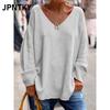 JPNTKY Women's Fashion Casual Solid Color Print Long Sleeve V-Neck Blouses & Shirts