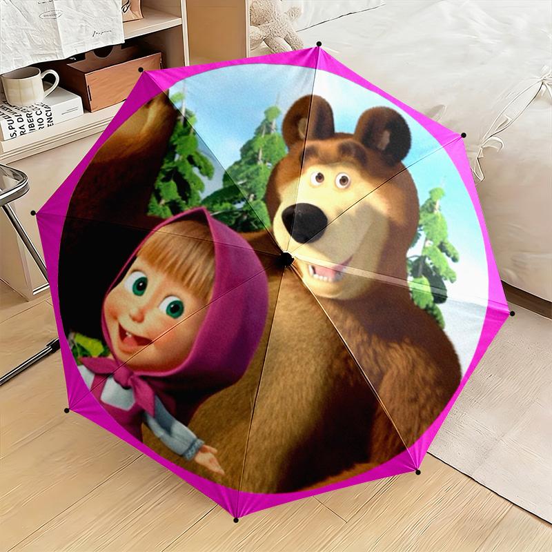 Cartoon Russian Animation Fairy Tale Masha and the Bear Cartoon Umbrella, a Must-have for Home and Outdoor Travel, Foldable Wrought Iron Umbrella W3