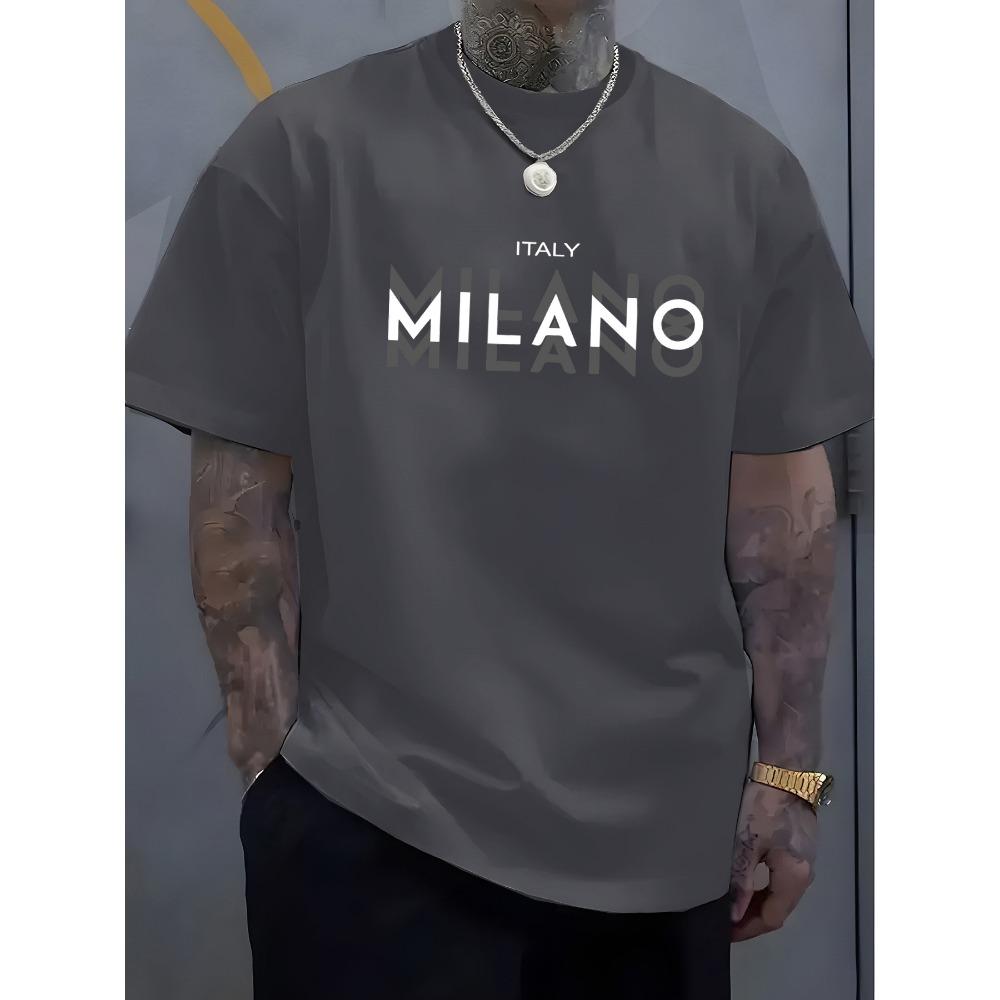 

Летняя мужская футболка из 100% чистого хлопка, повседневная, свободного кроя, большого размера, с принтом ITALY MILANO, удобная, с круглым вырезом, с короткими рукавами XL