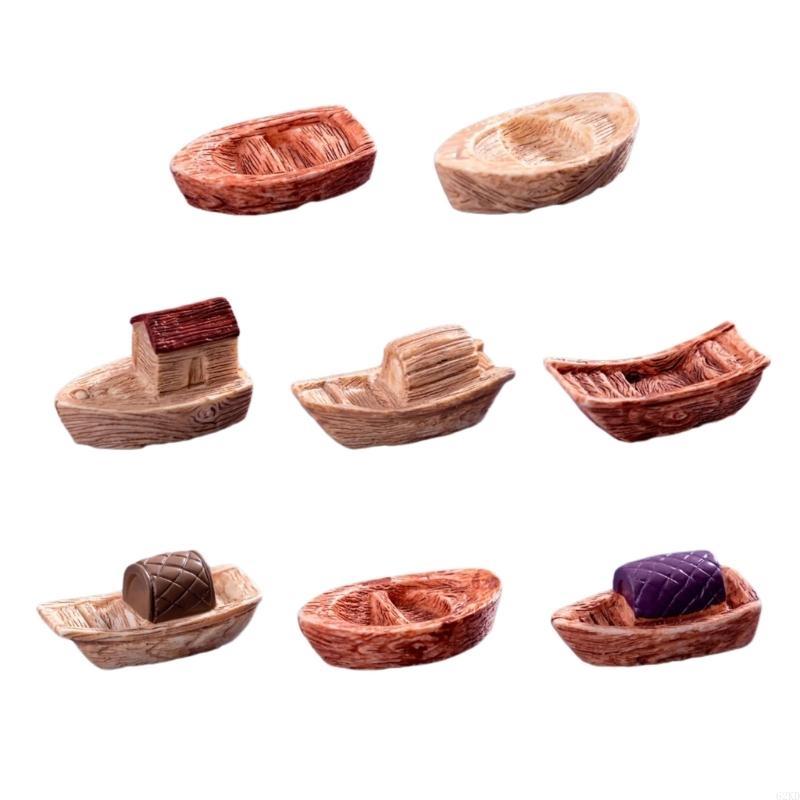 62KD Pack of 8 Miniature Jiangnan Boats Model Ornaments Resins Figurines for Cultural Home Aesthetic Table Shelf Decoration