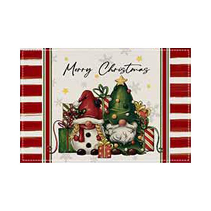 Christmas Snowman Snowflake Plaid Table Mats - Festive Insulated Linen Tablecloth for Party Decoration