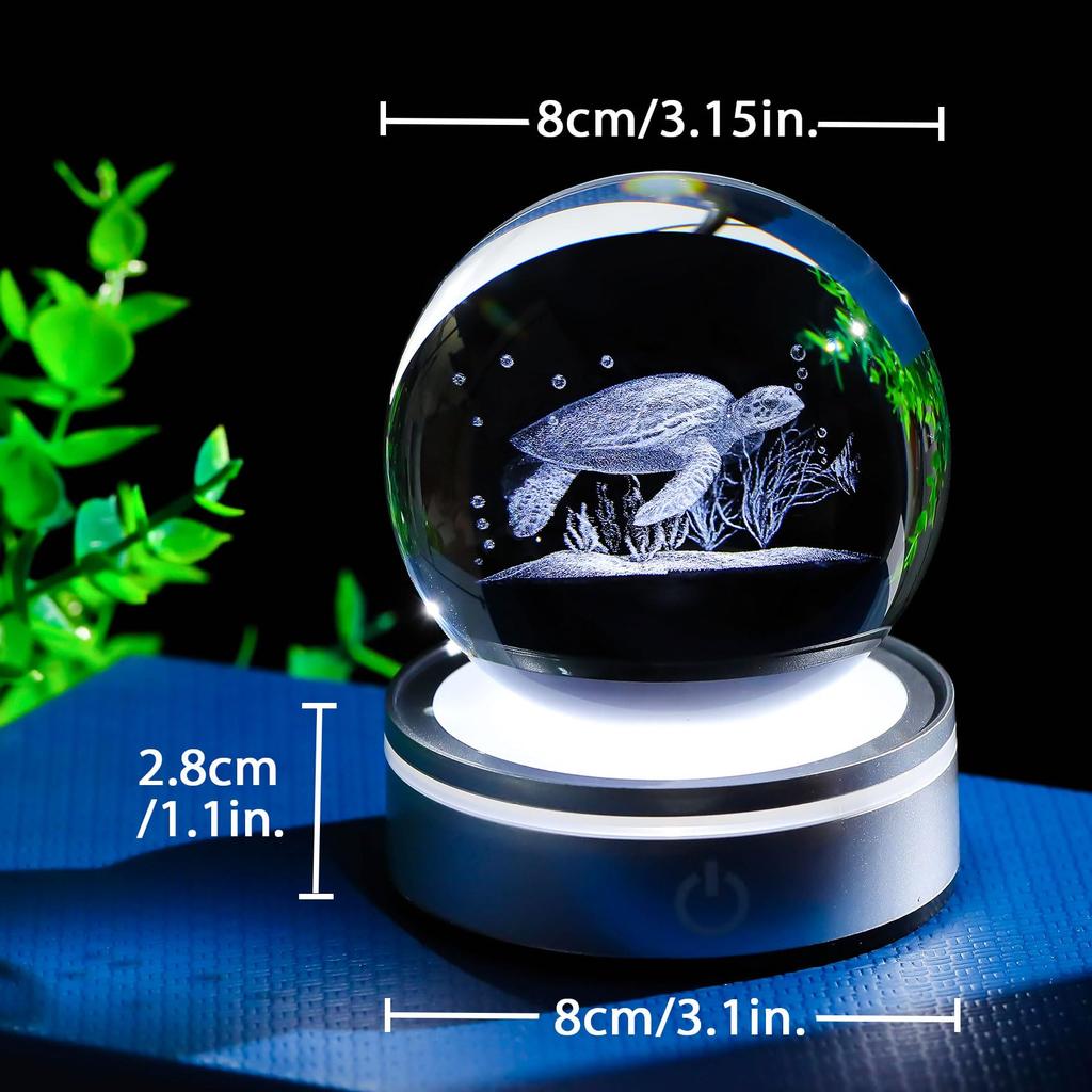 Kertari K9 Crystal 3D Sea Cute Birthday Gift for and Popular Decorative Turtle Stylish and Soothing Crystal Ball with LED Light Ambient Decorative for