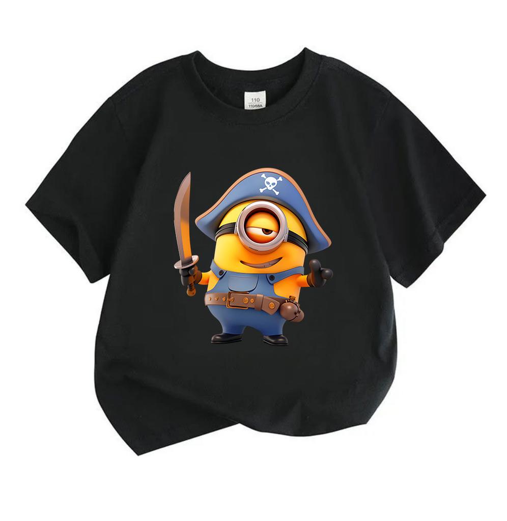 Kids Boys Girls Crew Neck Short Sleeve 100% Cotton T-shirt, Cute Pirate Yellow Funny Character Printed Casual Soft Breathable Tee for Children Daily W