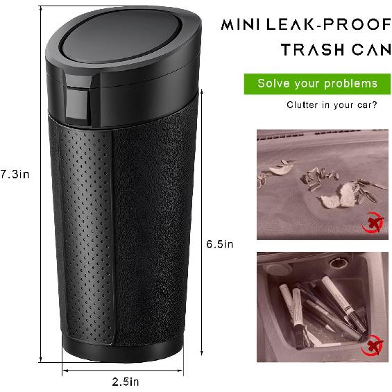 Car Trash Can Bin with Lid, Cup Holder Garbage Container Leakproof Vehicle Door Trash Bin, Mini Portable Dustbin Multipurpose Organizer for Auto Side