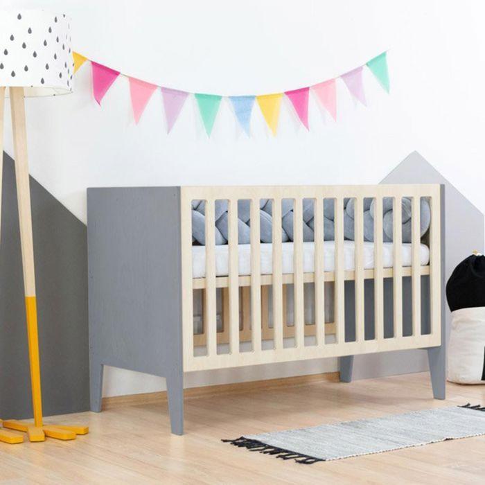 Grey Baby Cot + Natural Varnished Bars 60 X 120 Cm