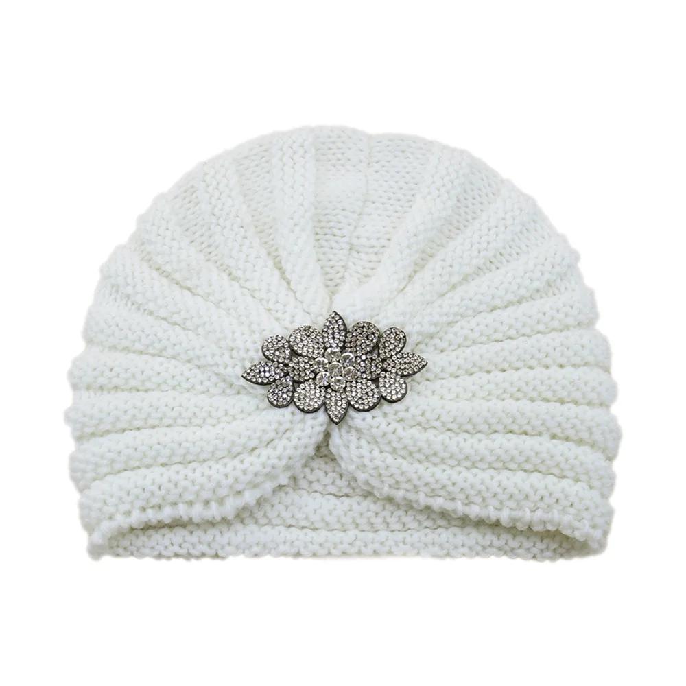 Diamond Knitted Turban Hat Bonnet Cross Wrapped Hat Muslim Bohemia Warm Turbante Cap for Women Winter Autumn Hair Accessories