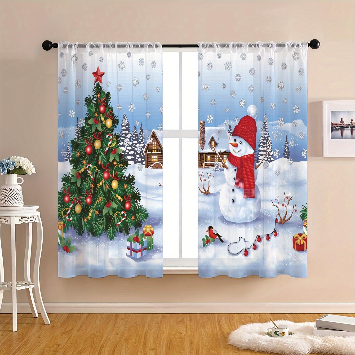 

Комплект из 2-х предметов с цифровым принтом «Рождественские и зеленые листья» — дизайн RodPocket для гостиной, спальни, кухни и офиса W50 X H130(CM)X2&Grommet Top