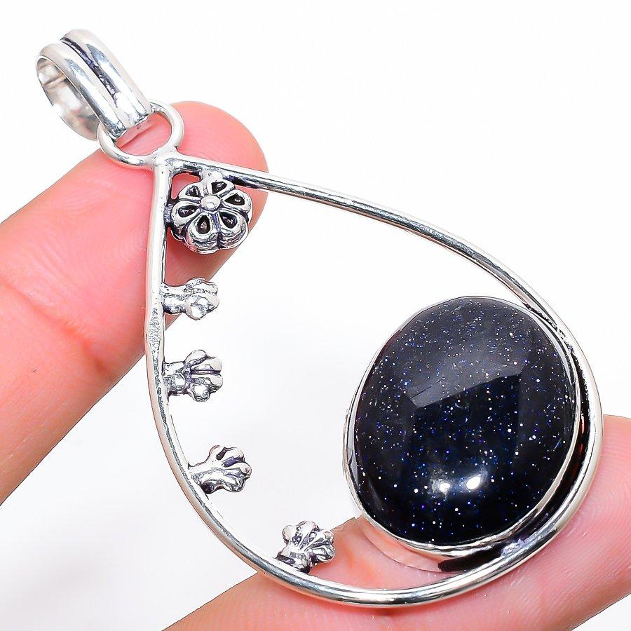 Purple Sunstone Gemstone Handmade 925 Sterling Silver Jewelry Pendant 2.60"