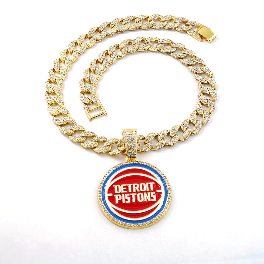 Hip Hop Euro-American Detroit Pistons Detroit Pistons Alloy Pendant Cuban Chain Necklace