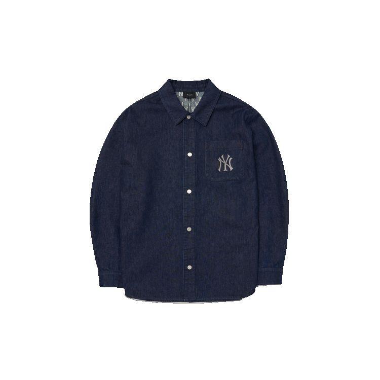 MLB FW22 Unifarbene Langarm-Jeansjacke Herrenjacken Blau 3ADRM0524-50NYD XS