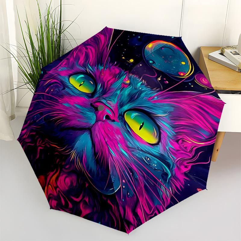 1pc Cosmic Cat Fashionable Automatic Opening/Closing Folding Umbrella with 8 Bones, Windproof Portable, Daily Use71