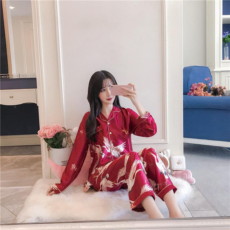 Hedvábí pro Dámské saténové pyžamové pyžamové pyžamové soupravy s dlouhým rukávem ležérní prádlo na spaní noční prádlo pohodlné zvířecí satén satén M-5XL