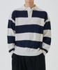 Tofi Striped Collar Button Knit (Navy)
