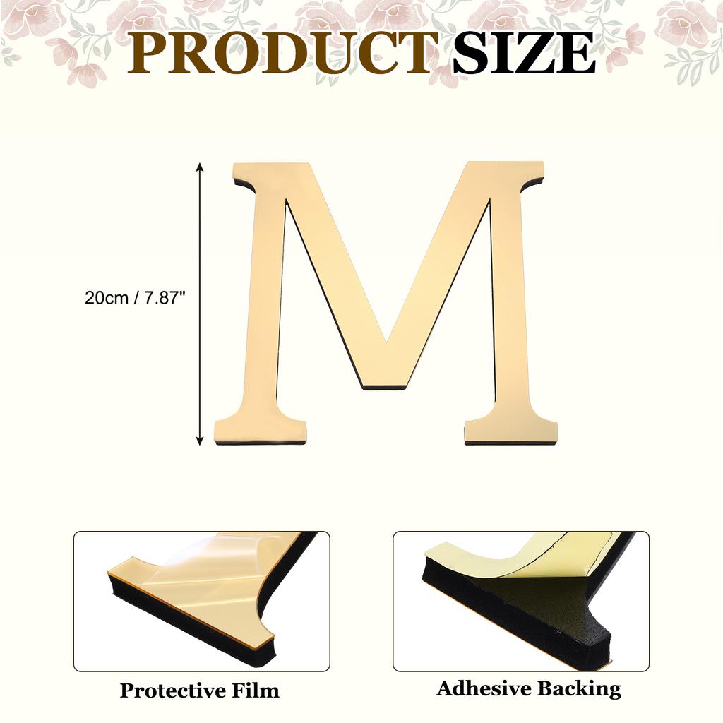 20cm 3D Mirror Acrylic Wall Sticker 26 English Letters Wall Sticker Decals Self-Adhesive Wall Art Mural Home Party Light Gold