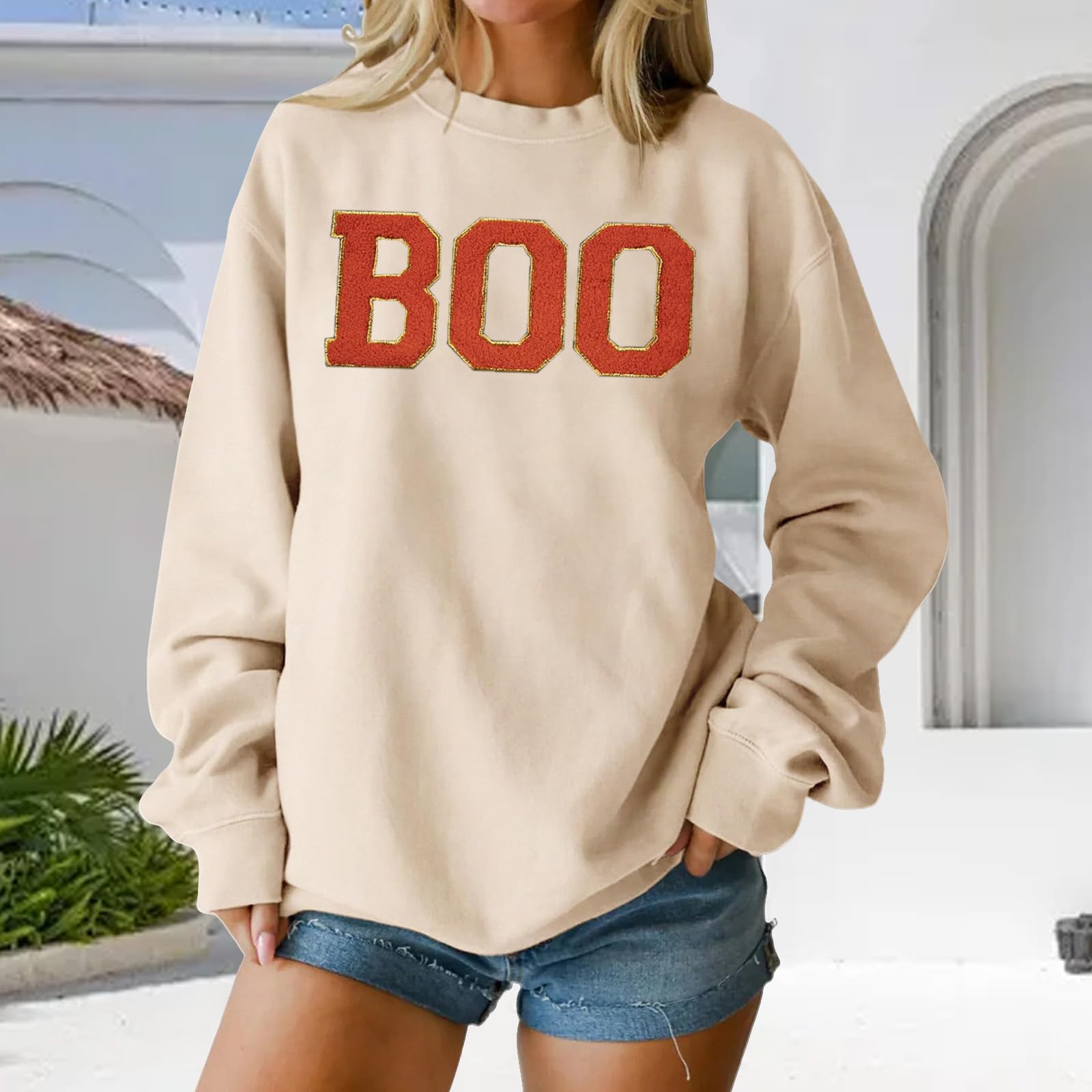 

Женские топы с круглым вырезом и принтом из хлопка, повседневная мода, длинный рукав, пуловер, топ, блузка M бежевый