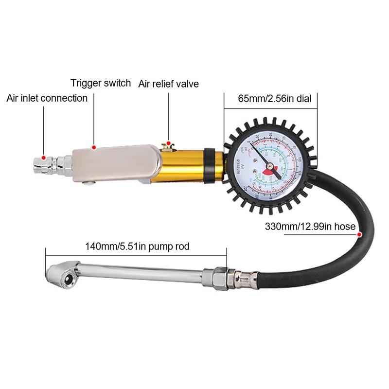 Tire Air Inflator with Easy-to-Read Pressure Meter Soft Rubber Hose Compressor Tool for Car Truck Off-Road Emergency Repair