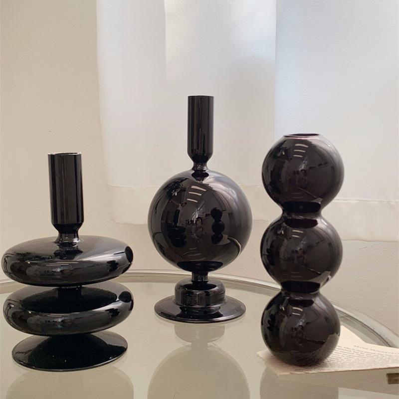 Nordic Black Glass Candle Holder: Luxurious Home Decor for Living Room Desktop