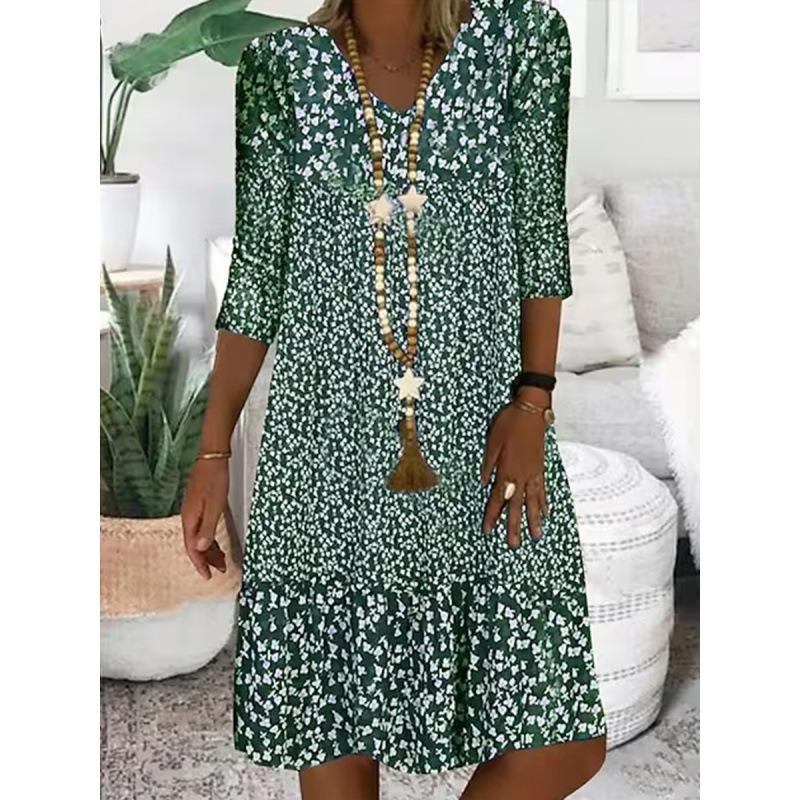 QICED Fashion Summer Spring 1/2 Sleeves V-Neck Casual Dresses