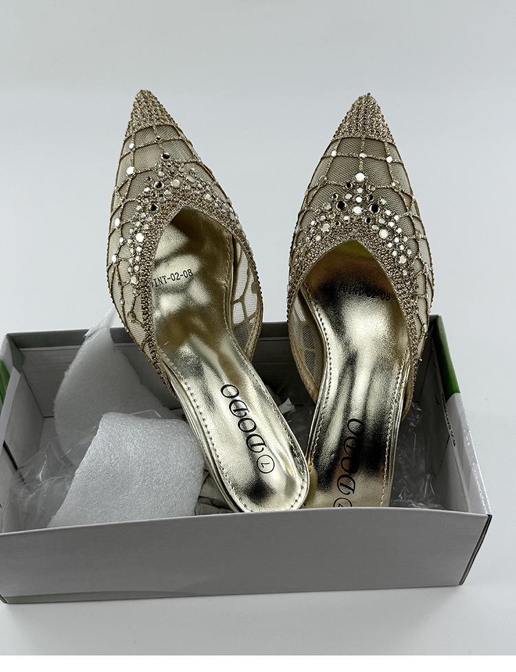 Women's Rhinestone Cap-Toe Stiletto Mules - Summer 2025 Cut-Out Mesh Backless Slippers