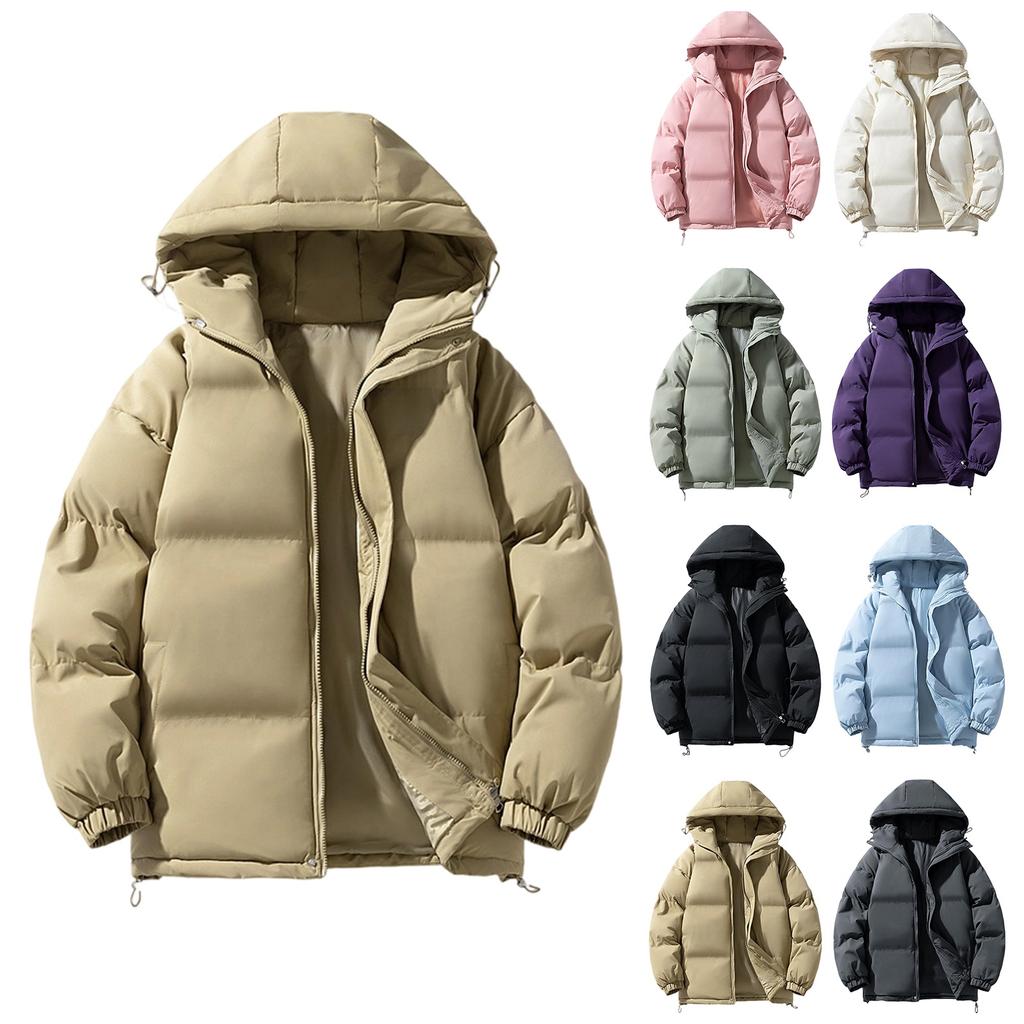 Men's Fleece-Lined Down Cotton Jacket - Loose Hooded Style With Zip Pockets, Warm, Casual & Versatile