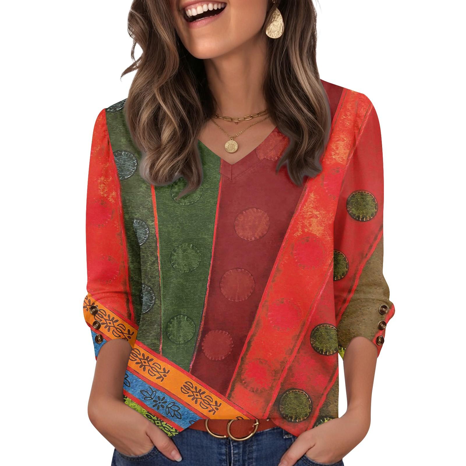 

Женская мода, повседневный и ретро топ с V-образным вырезом S красный