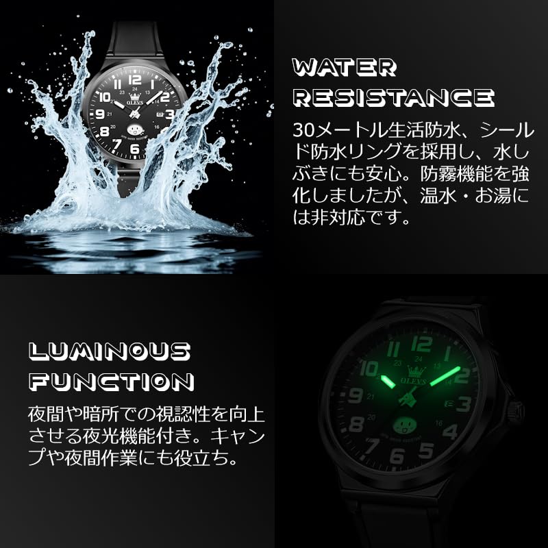 OLVES Quartz Watch, Unisex, Simple Design, Perfect for Exams, Tests, High School Students, Couples, Quiet, Waterproof, Luminous, Analog, Day of the