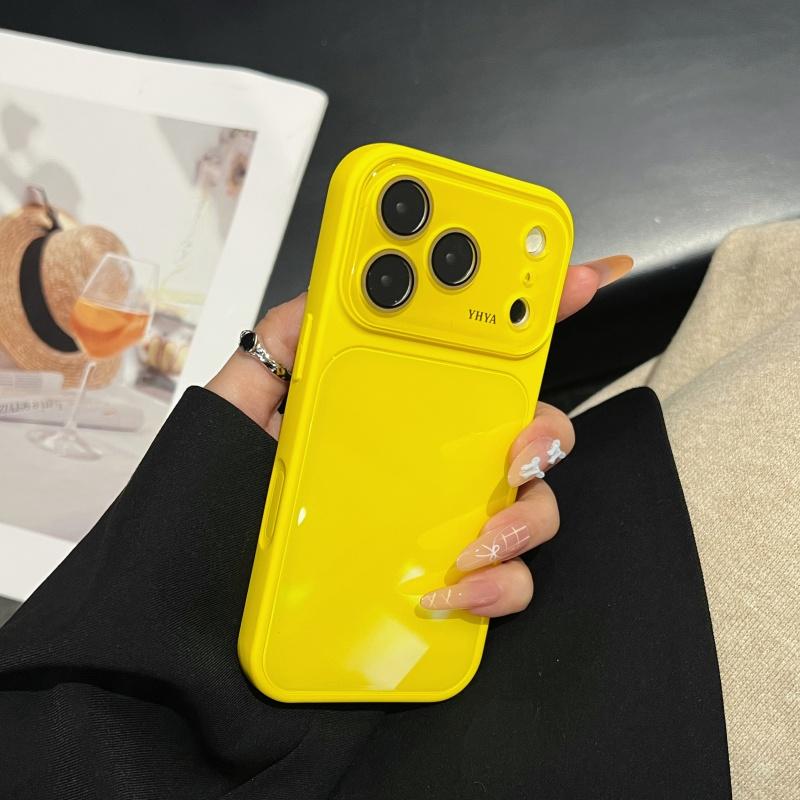 Luxury 17PM Looks HD Glass Large Window Glossy Bright Case For 17 16 15 14 13 Pro Max Plus Shockproof Candy Shiny Cover