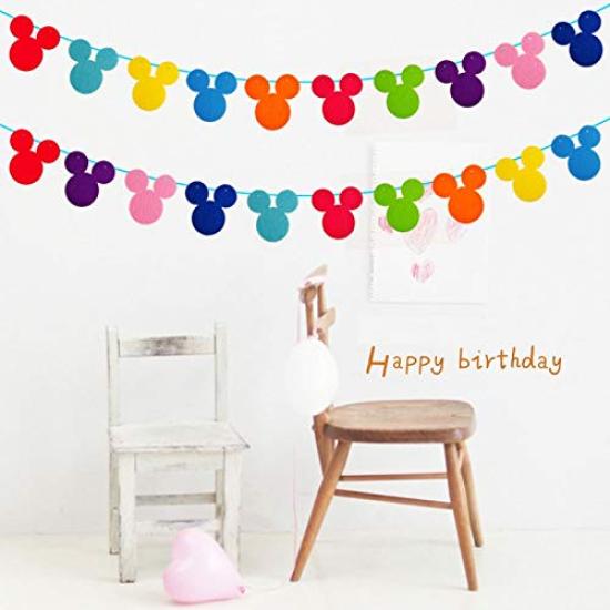 3-Row Colorful Mickey Mouse Garland Party Decorations, Disney Theme Garland for Birthday Party Decorations, Room Decorations, Baby Showers, and