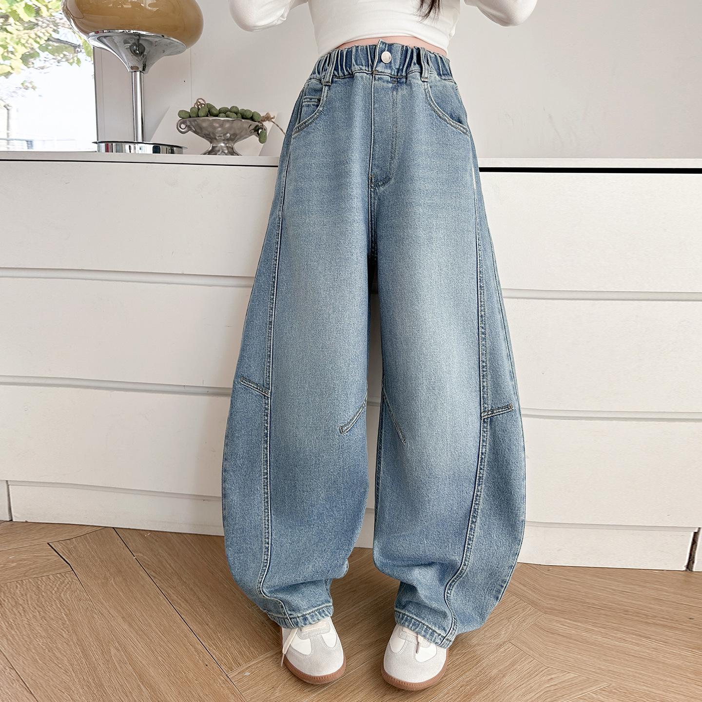 2026 Spring Girls Wide-Leg Denim Pants - Trendy and Cute 130 cm