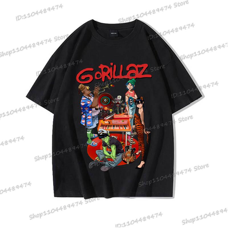 Hip Hop Gorillaz T-shirt Anime Virtual Role Graphic Men Women Tops Casual Short Sleeve Tees Rock Band Gorillaz Cotton T Shirt