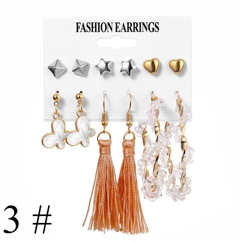 1set Bohemian Earrings Set, Butterfly Earrings Set, Simple Vintage Acrylic Tassel Pearl Earrings Set, Geometric Twist Ladies Jewelry Gift