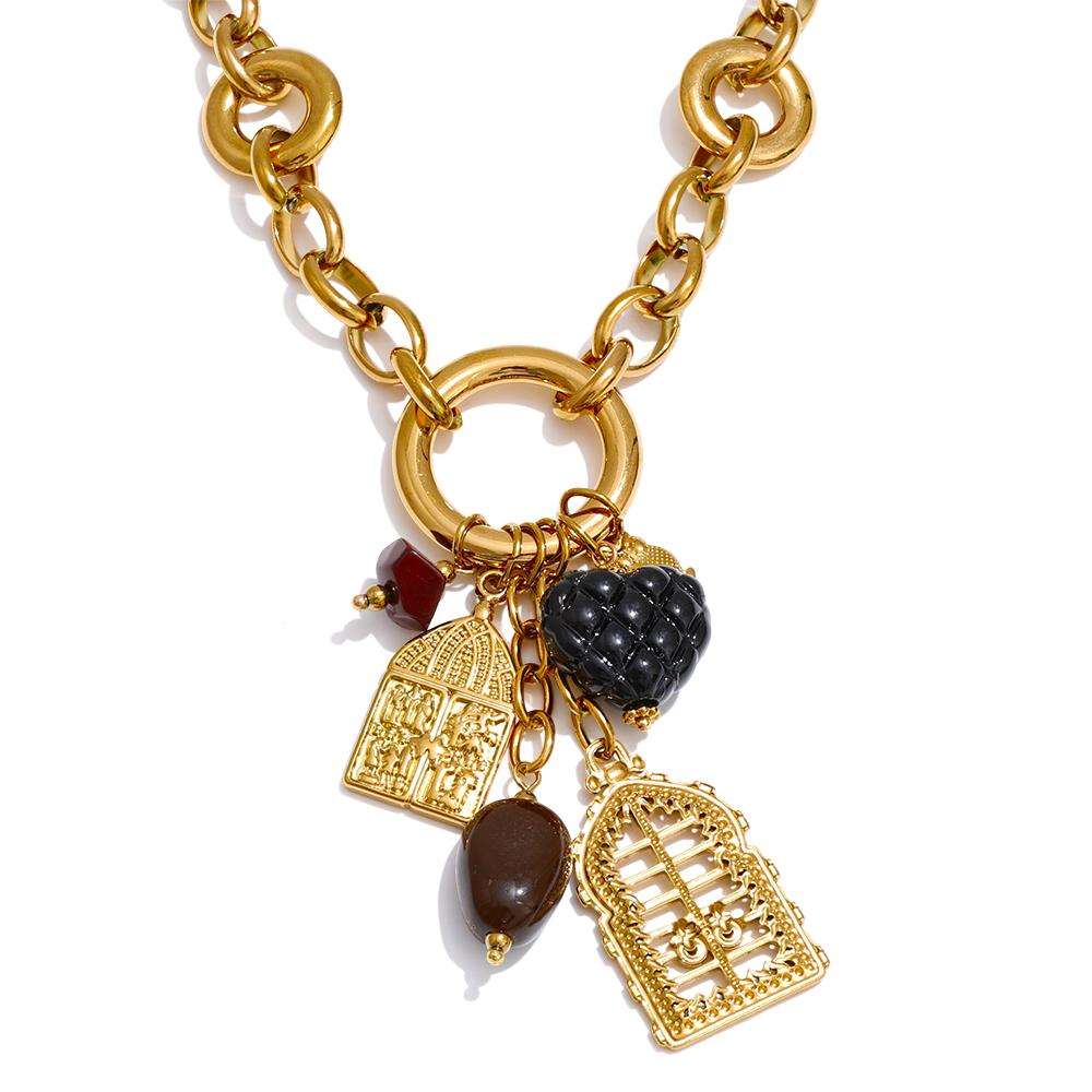 

Yhpup Resin Heart Geometric Charm Pendant Statement Necklace Handmade Stainless Steel Stylish Unique Distinctive Trendy Jewelry