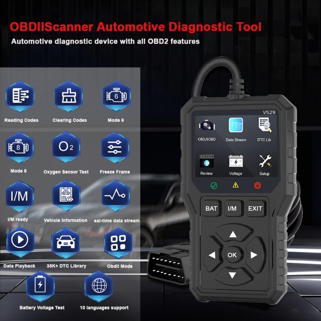 2025 New Car OBD2 Scanner Diagnostic Tool Code Reader Full OBDII Diagnostic FOXSUR V529 Battery Voltage Test Real time Data