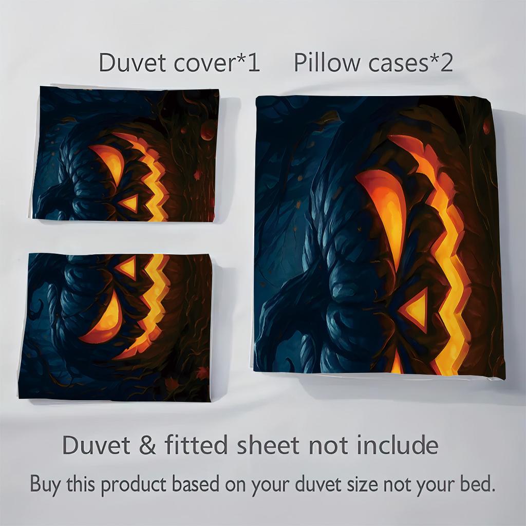 3-teiliges Bettwäscheset ohne Kern mit bösem Kürbisdruck, bequem für Schlafsaal-Schlafzimmer, Halloween-Dekoration, verschiedene Größen, maschinenwaschbar