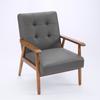 Genuine Leather Lounge Chair with Walnut-Colored Armrests & Rubberwood Legs – Comfortable Living Room Chair