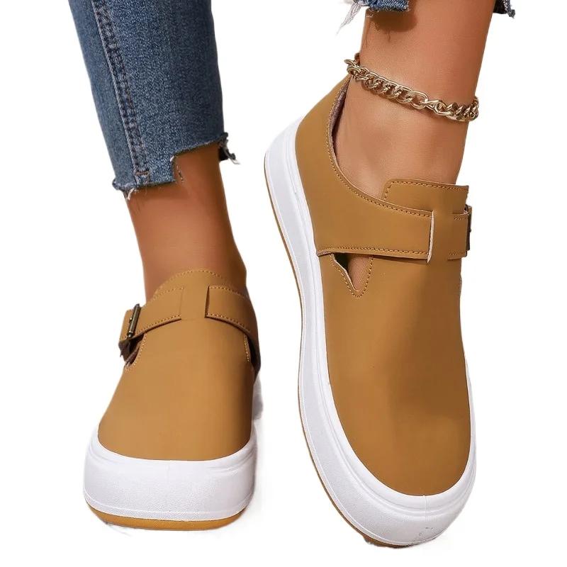 fashion 2024 Shoes for Women Buckle Strap Women's Vulcanize Shoes Fashion Solid Ladies Casual Shoes Hot Sale Round Head Classic Sneakers