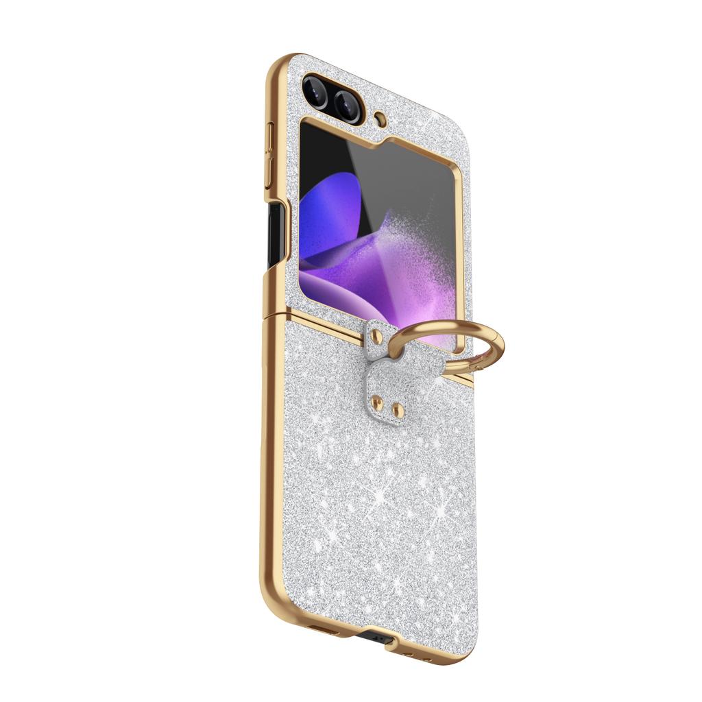 For Samsung Galaxy Z Flip 5 Case Slim Glittering PU Leather Foldable Folio Ring Stand Phone Cover Case Samsung Z Flip 3 4 5 6