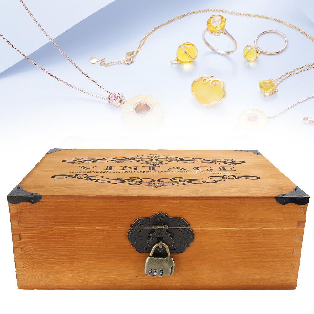 Holzkiste Vintage Desktop-Ablage Schmuck Make-up-Werkzeuge Aufbewahrungsbox mit Schloss