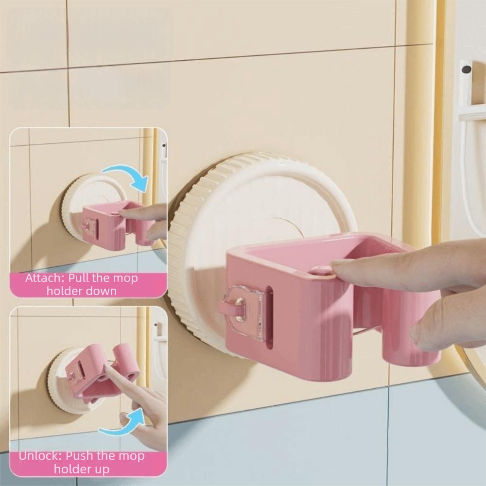 3PCS Practical Plastic Suction Cup Mop Holder Wall Mounted Space Saving Mop Storage Rack Waterproof Broom Hanger for Kitchen