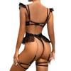 European and American high-end quality complex craftsmanship metal chain embroidery lace polka dot mesh underwear set