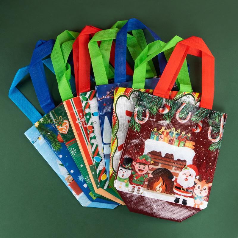 StoBag, Christmas, Santa, New Year's Shopping Tote Bags, For Packing Candy Goodies, Eco-Friendly Non Woven, Celebrating Xmas