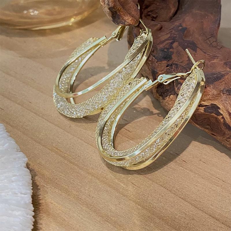 Korean Fashion Crystal Mesh Ear Cuffs: 2024 Trend In S925 Silver Needle Stud Earrings