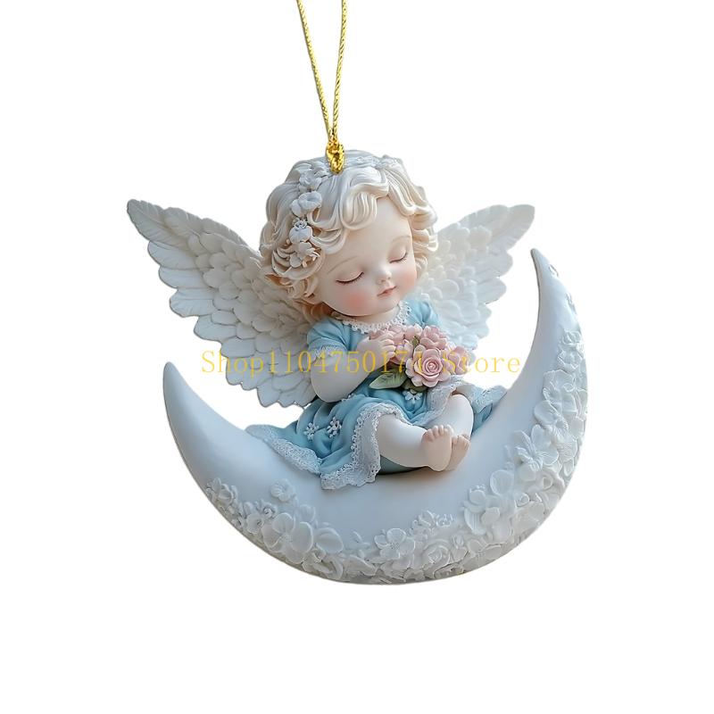 Festives 2D Angel Baby On Moon Design Acrylic Pendant Auto Decors Creative Holiday Present top sale