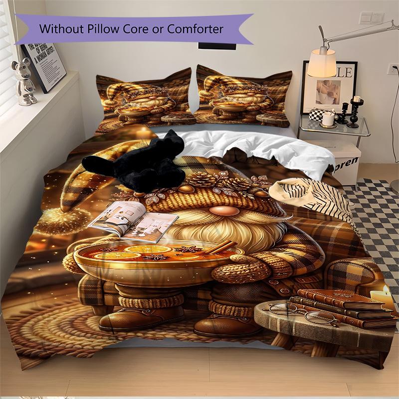 Winter Cozy Gnome Scene Print 3Pcs Bedding Setduvet Cover With 2 Bedropillowcase Home Birthday Gift