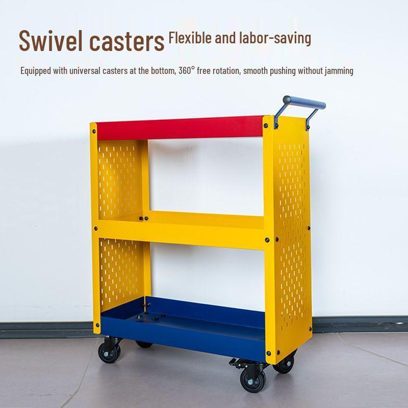 Three-Layer Mobile Tool Cart with Metal Perforated Panel and Storage Racks