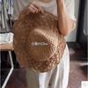 chic Hand-woven trendy straw hat for women, summer beige hollow-out foldable sunshade for sun protection and beach outings