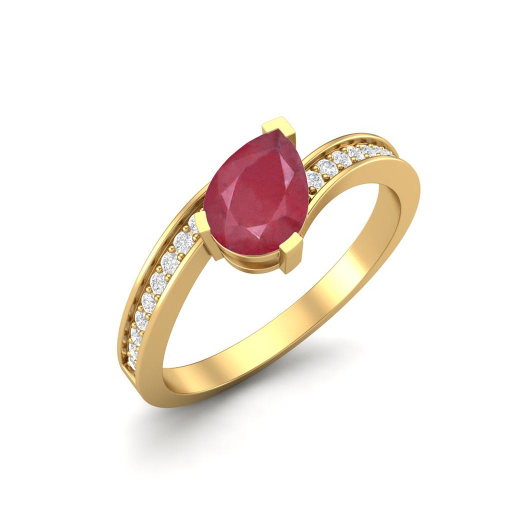 7x5MM Pear Shape Ruby 925 Sterling Silver Gold Vermeil Solitaire Women Bypass Engagement Ring
